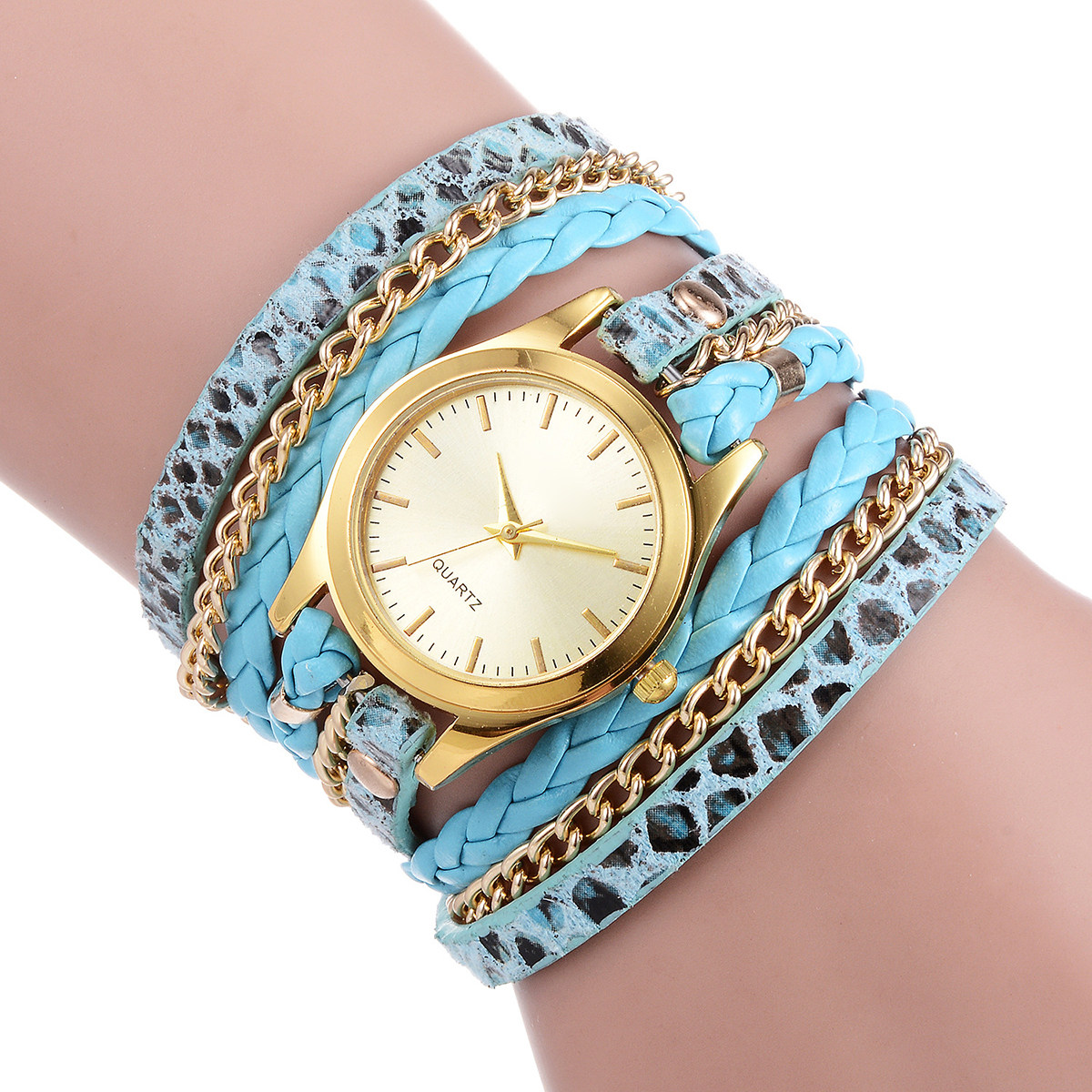 Luxury Watch Case - Kadın Leopar Desenli Kuvars Saat Altın